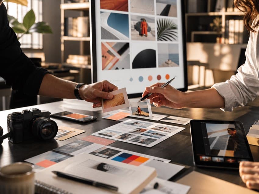 Creative specialists planning social media content